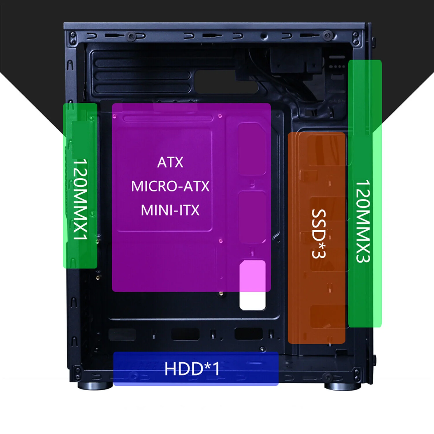 AOK ATX/M-ATX/ITX Gaming PC Desktop Computer Case Black with Side Tempered Glass Panels with 4 Fan Support - Image 9