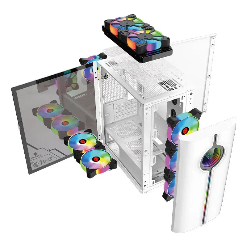 Armaggeddon Tron Holo-3 M-ATX Gaming PC Desktop Computer Case White with Side Tempered Glass Panels with 8 Fan Support (Fans not included) - Image 2