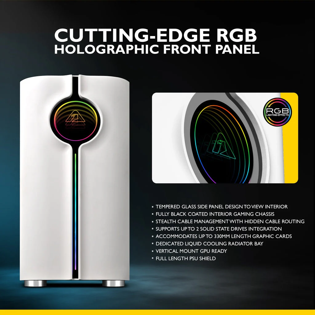 Armaggeddon Tron Holo-3 M-ATX Gaming PC Desktop Computer Case White with Side Tempered Glass Panels with 8 Fan Support (Fans not included) - Image 5