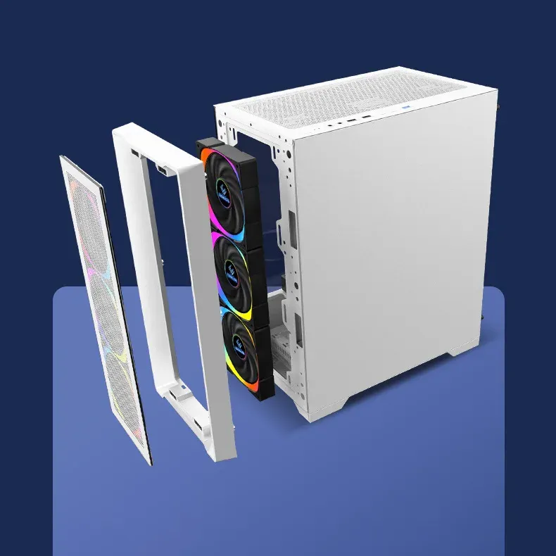 Aurora ATX/M-ATX/ITX Gaming PC Desktop Computer Case White with Side Tempered Glass Panels with 6 Fan Support - Image 3