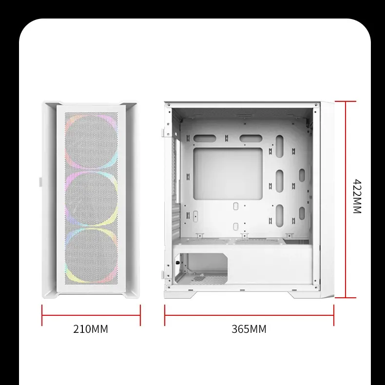 Aurora ATX/M-ATX/ITX Gaming PC Desktop Computer Case White with Side Tempered Glass Panels with 6 Fan Support - Image 4