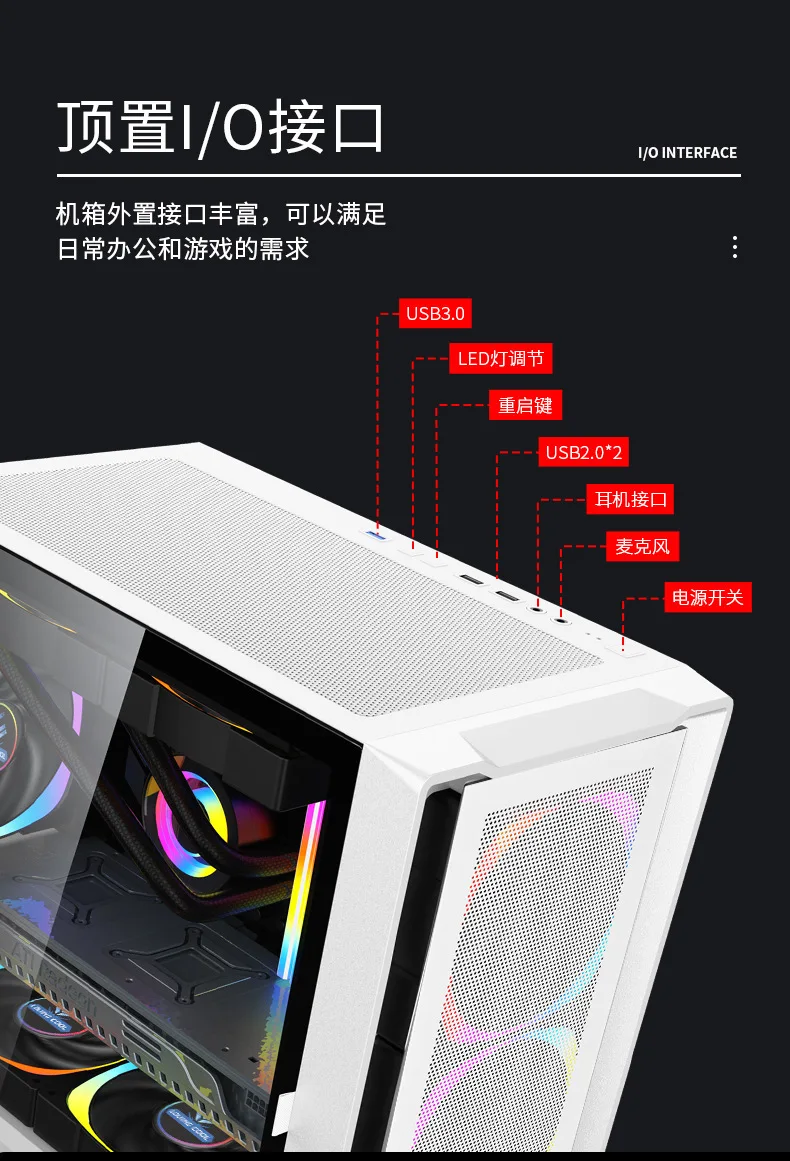 Aurora ATX/M-ATX/ITX Gaming PC Desktop Computer Case White with Side Tempered Glass Panels with 6 Fan Support - Image 5