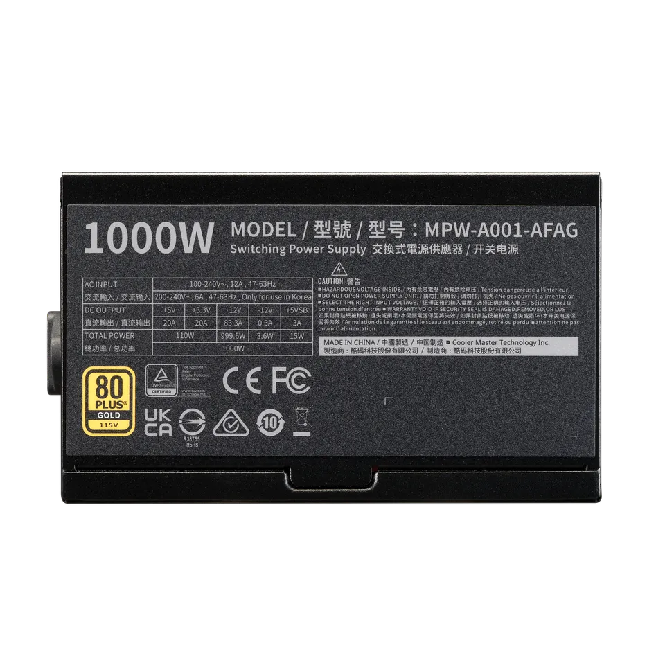 Cooler Master Elite Gold 1000W PSU – 80 PLUS Gold Full Modular ATX 3.1 Power Supply, Quiet FDB Fan | MPW-A001-AFAG - Image 3
