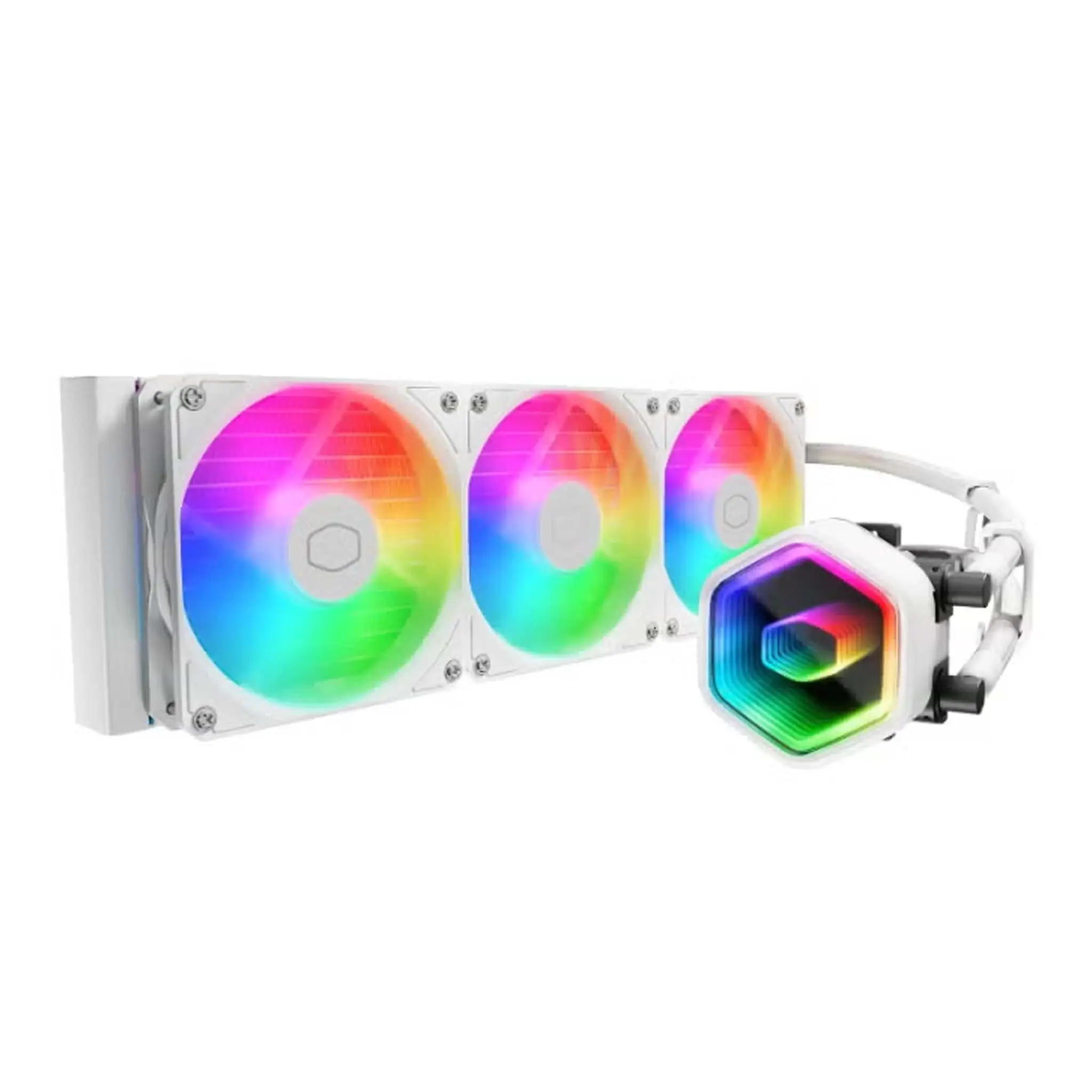 Cooler Master MasterLiquid Core II 360mm White ARGB Liquid Cooler, Dual Chamber Pump, 12VDC Pump Rate Voltage, 400mm Tubing, Universal Socket Support, Paper Tray