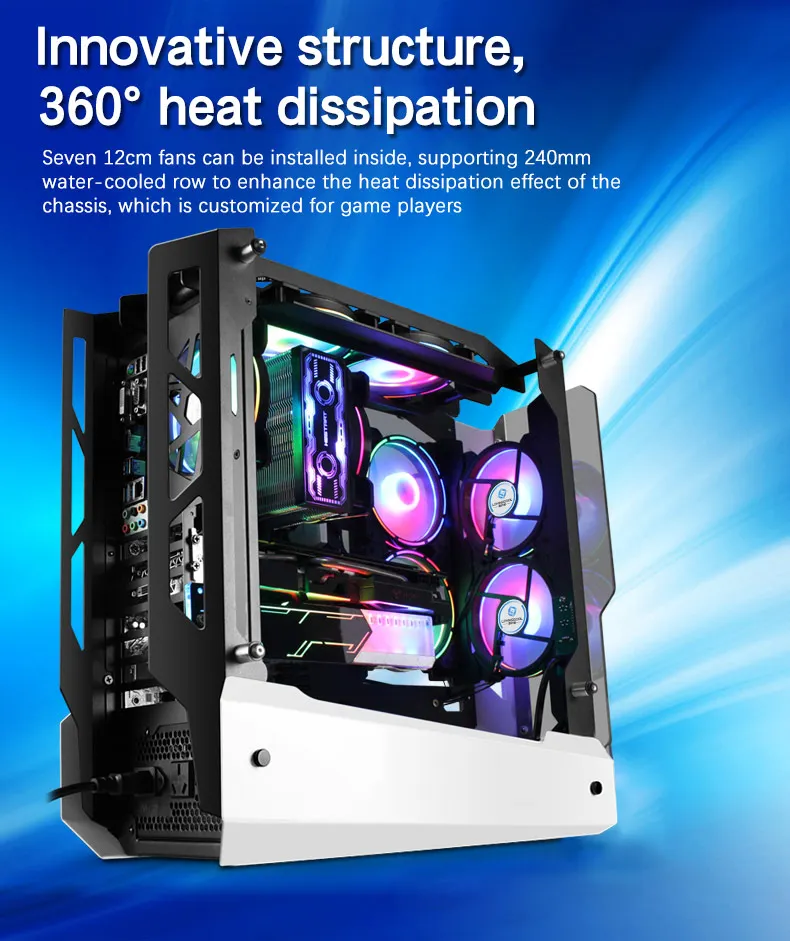 Ark ATX Mid-Tower PC Gaming Case, Non-Closed Case Tempered Glass Panel, 5 x Case Fans Installation Position - Front IO USB 3.0 Port, White - Not Include Fans - Image 5