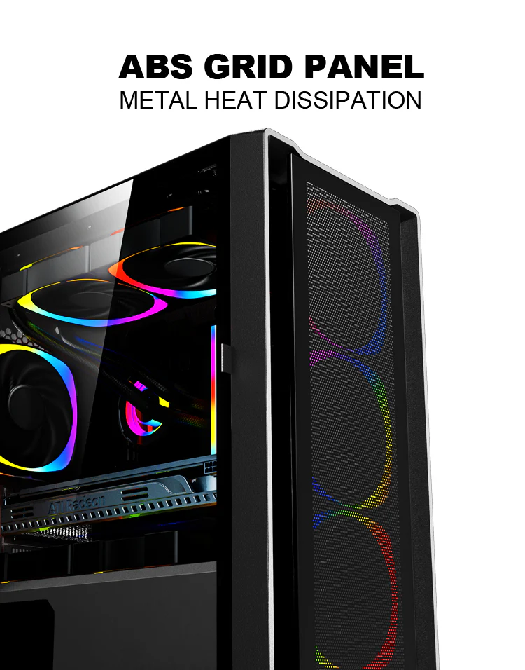 Aurora ATX/M-ATX/ITX Gaming PC Desktop Computer Case Black with Side Tempered Glass Panels with 6 Fan Support - Image 5