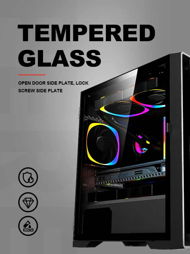 Aurora ATX/M-ATX/ITX Gaming PC Desktop Computer Case Black with Side Tempered Glass Panels with 6 Fan Support - Image 6