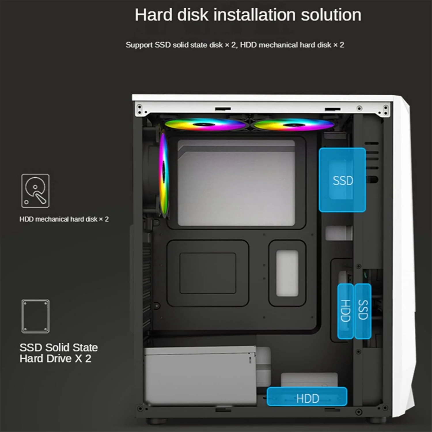EVESKY ATX/M-ATX/ITX Gaming PC Desktop Computer Case White with Side Tempered Glass Panels with 5 Fan Support - Image 5