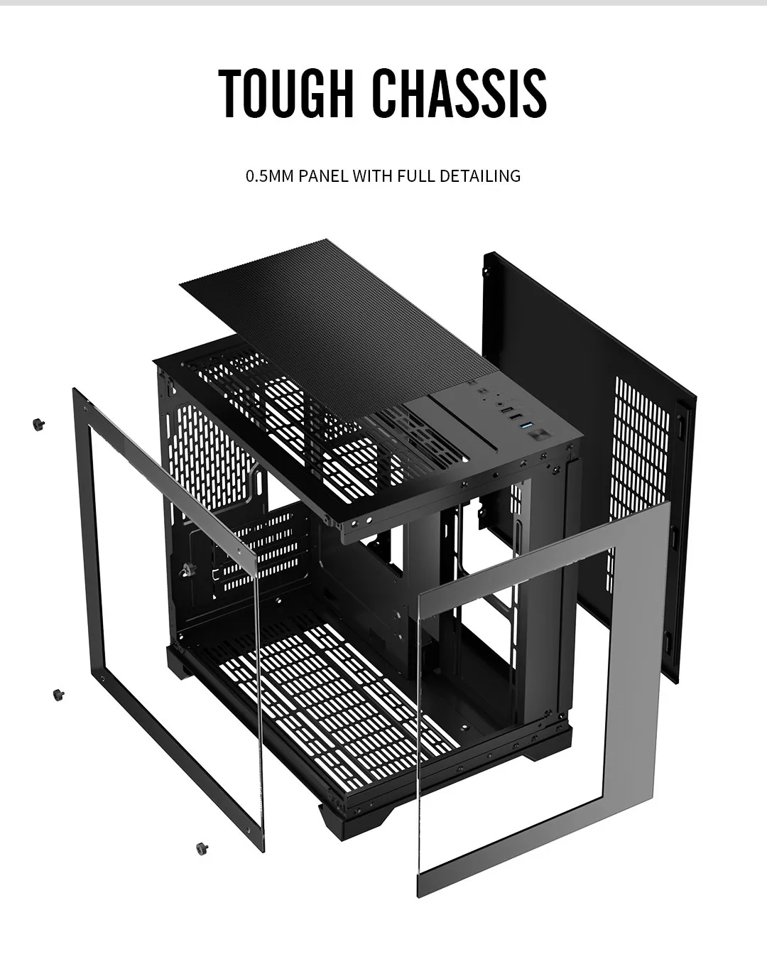 Robin Cube M-ATX/ITX Gaming PC Desktop Computer Case Black with Side Tempered Glass Panels with 7 Fan Support (Fans not including) - Image 5