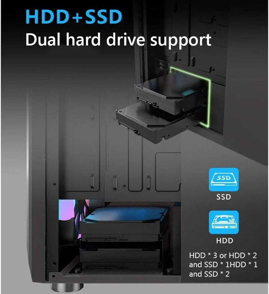 Galaxy ATX/M-ATX/ITX Gaming PC Desktop Computer Case White with Side Tempered Glass Panels with 6 Fan Support - Image 6