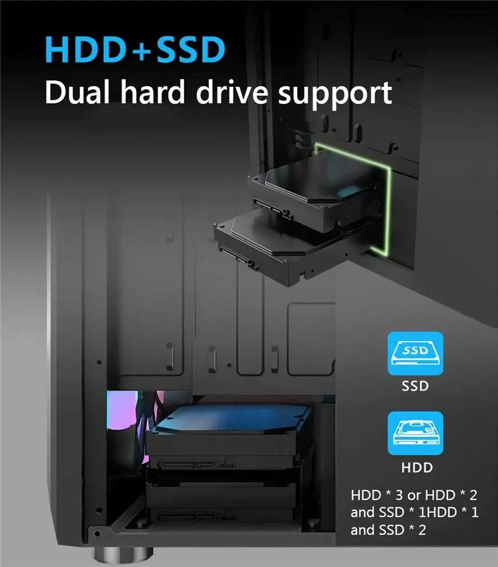 Galaxy ATX/M-ATX/ITX Gaming PC Desktop Computer Case White with Side Tempered Glass Panels with 6 Fan Support - Image 8