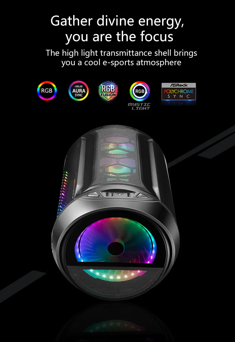 Bass Pc Case Desktop 240 Water Cooler M-ATX ITX Pc Chassis Gaming Computer Case With RGB Fans Black - Image 7