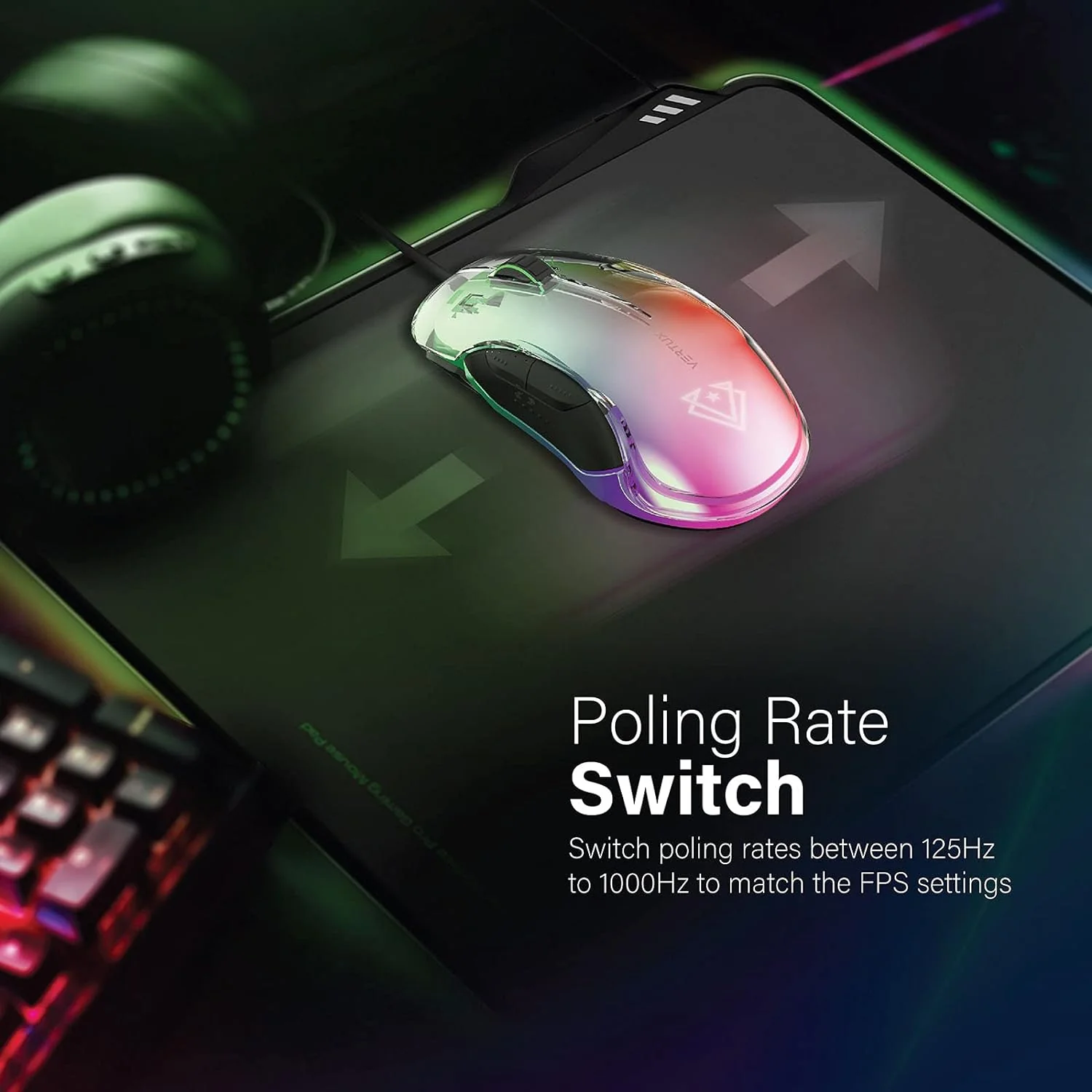 Vertux Phoenix Gaming Mouse Transparent Top Cover 12000 DPI Optical Sensor for High Precision Non-Slip Grid 5 Programmable Buttons 20 Million Clicks 1000 Hz Polling Rate - Image 4