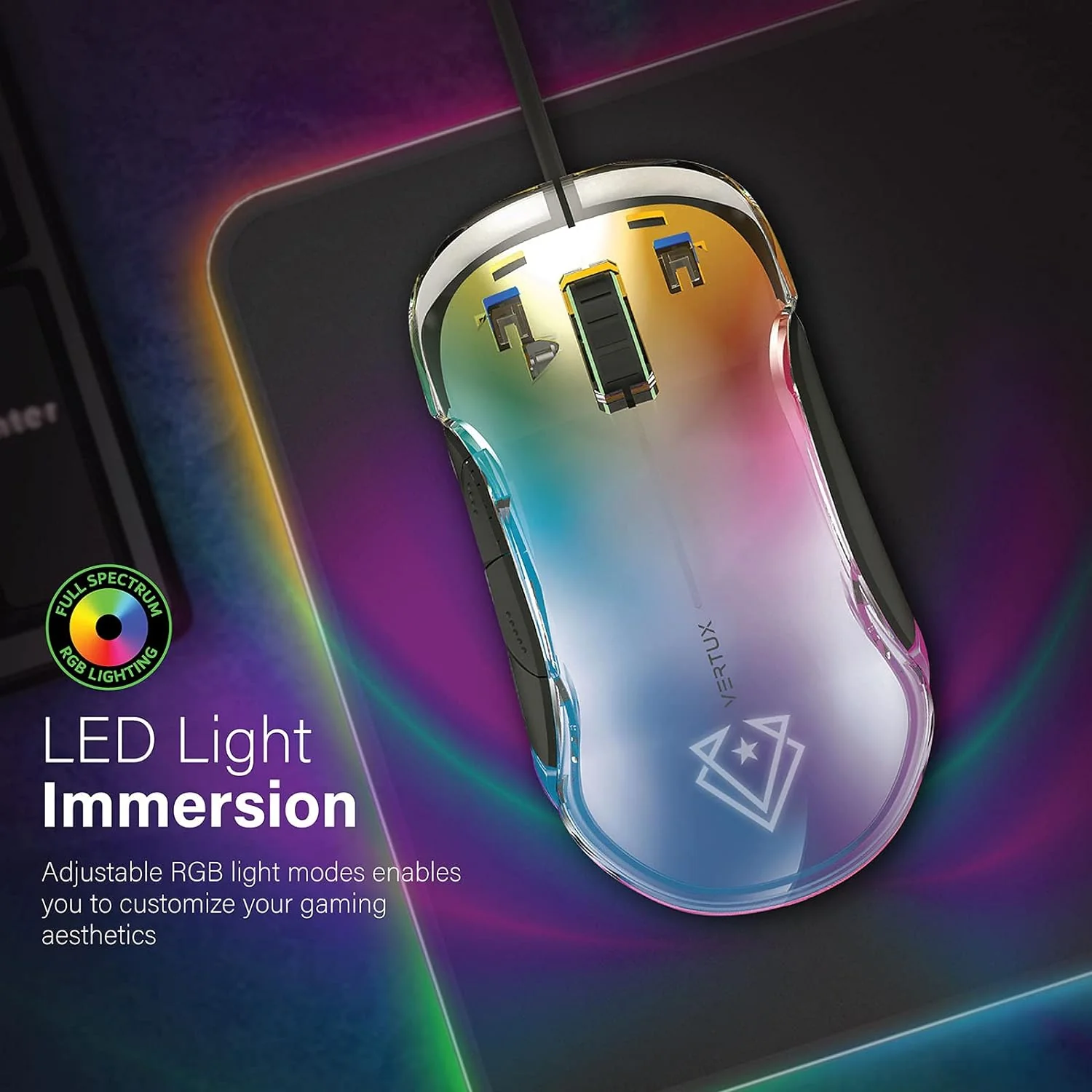 Vertux Phoenix Gaming Mouse Transparent Top Cover 12000 DPI Optical Sensor for High Precision Non-Slip Grid 5 Programmable Buttons 20 Million Clicks 1000 Hz Polling Rate - Image 5