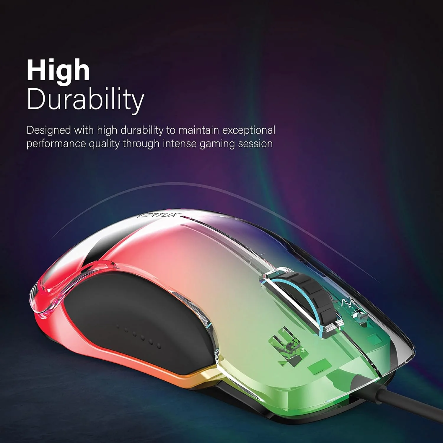 Vertux Phoenix Gaming Mouse Transparent Top Cover 12000 DPI Optical Sensor for High Precision Non-Slip Grid 5 Programmable Buttons 20 Million Clicks 1000 Hz Polling Rate - Image 6