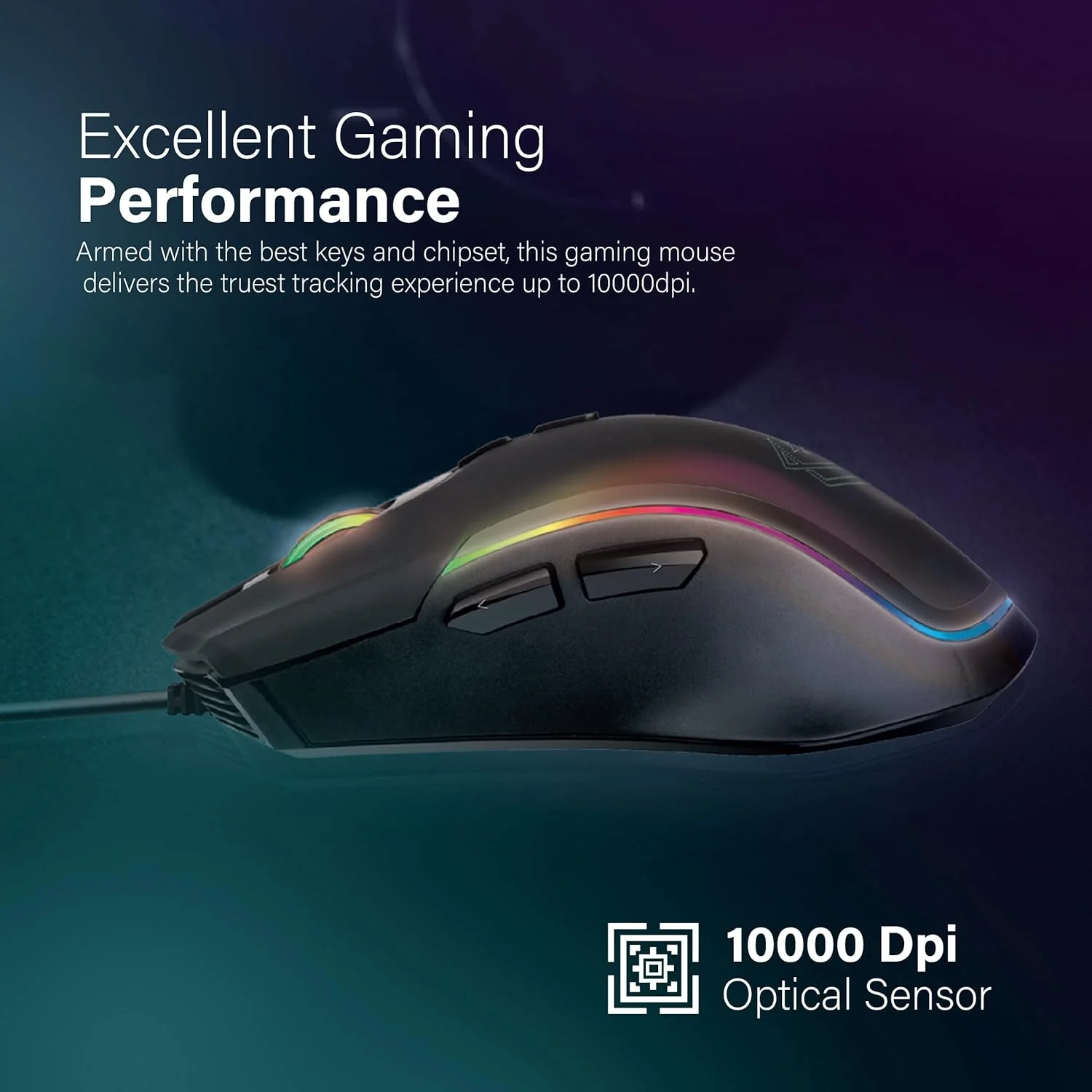 Vertux Assaulter Gaming Mouse Up to 10000 DPI Optical Sensor Lights Wired Optical Gaming Mouse Ultra Fast 10 Million Clicks Lightweight RGB Gaming Mouse Black - Image 4