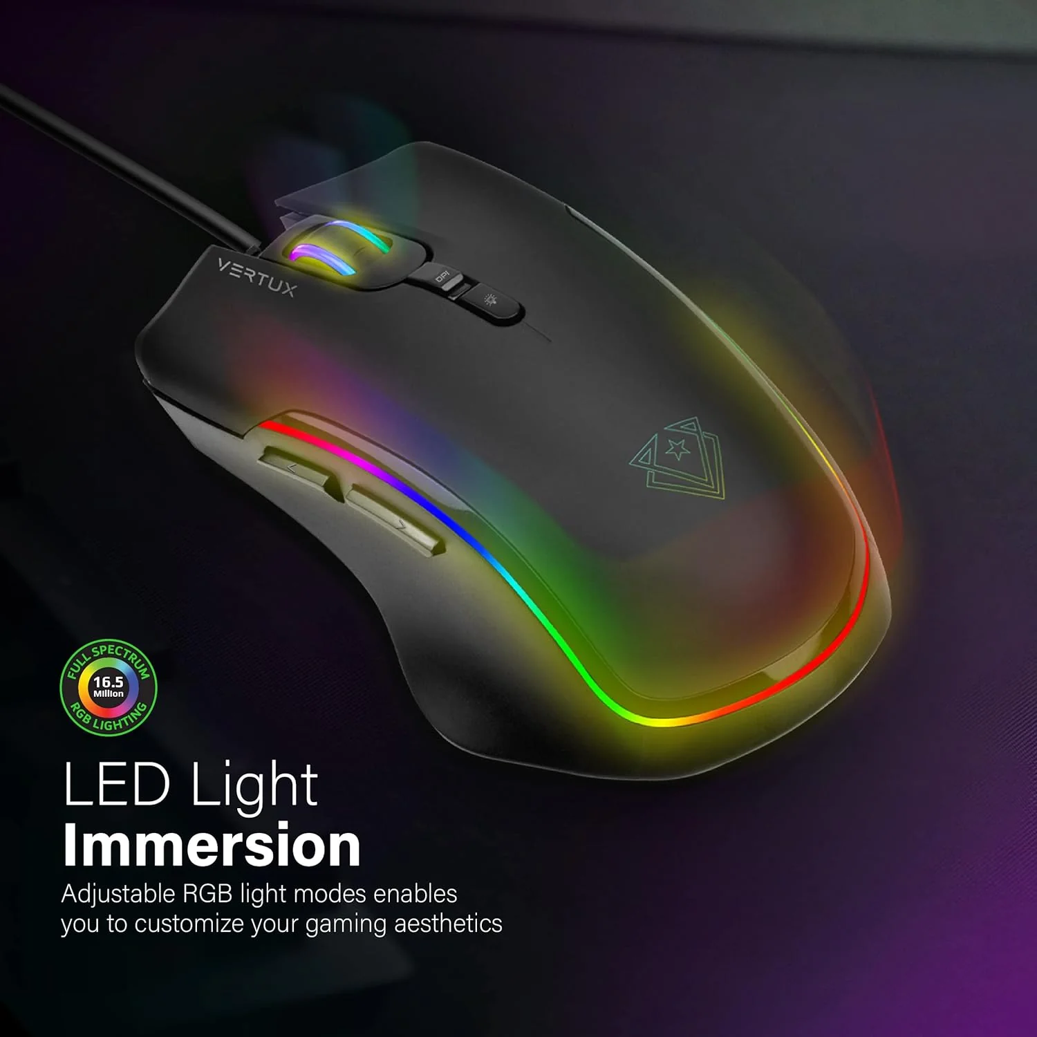 Vertux Assaulter Gaming Mouse Up to 10000 DPI Optical Sensor Lights Wired Optical Gaming Mouse Ultra Fast 10 Million Clicks Lightweight RGB Gaming Mouse Black - Image 5