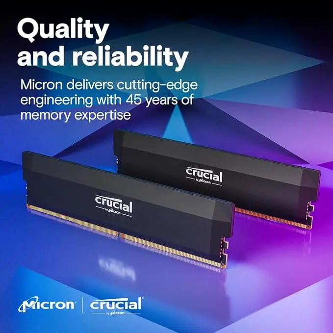 Crucial Pro Overclocking Desktop Gaming Memory, DDR5 32GB Capacity, 6400MHz Memory Speed CL38, Intel XMP 3.0 AMD Expo Compatible, Black | CP2K16G64C38U5B - Image 5