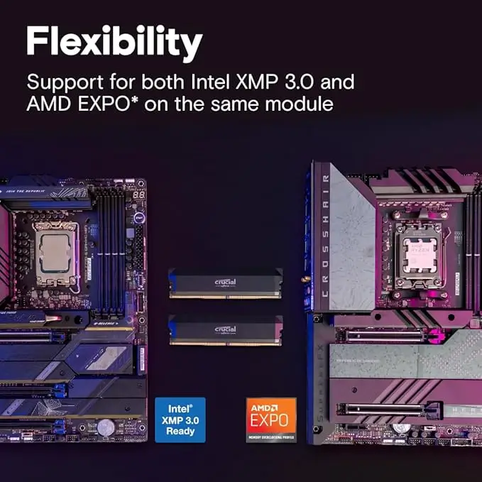 Crucial Pro Overclocking Desktop Gaming Memory, DDR5 32GB Capacity, 6400MHz Memory Speed CL38, Intel XMP 3.0 AMD Expo Compatible, Black | CP2K16G64C38U5B - Image 6