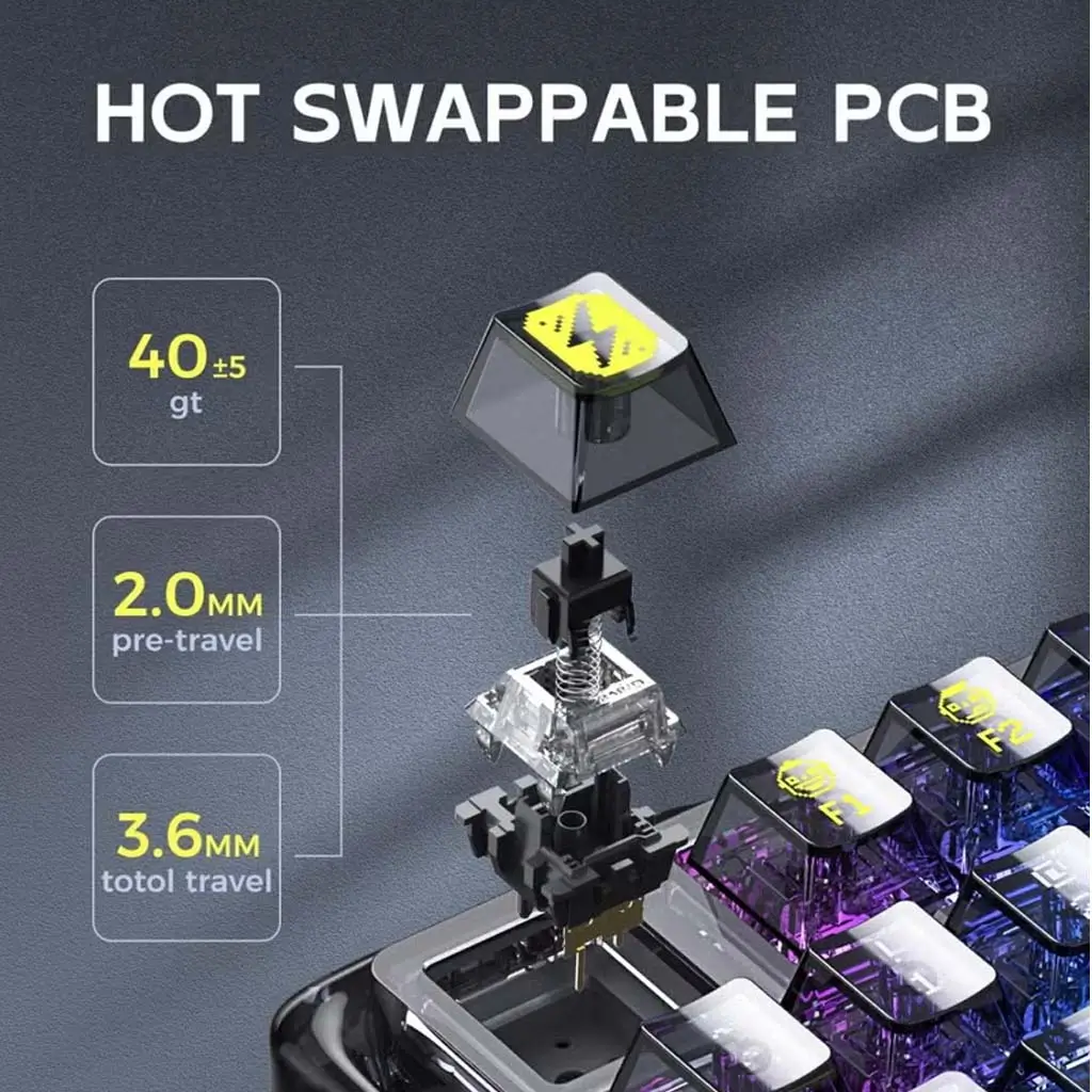 GravaStar K1 Lite Wireless Mechanical Keyboard – Transparent Black - Image 4