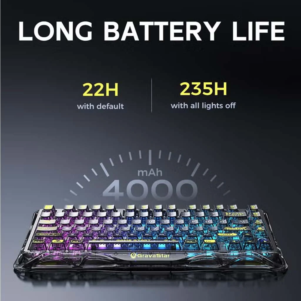 GravaStar K1 Lite Wireless Mechanical Keyboard – Transparent Black - Image 5