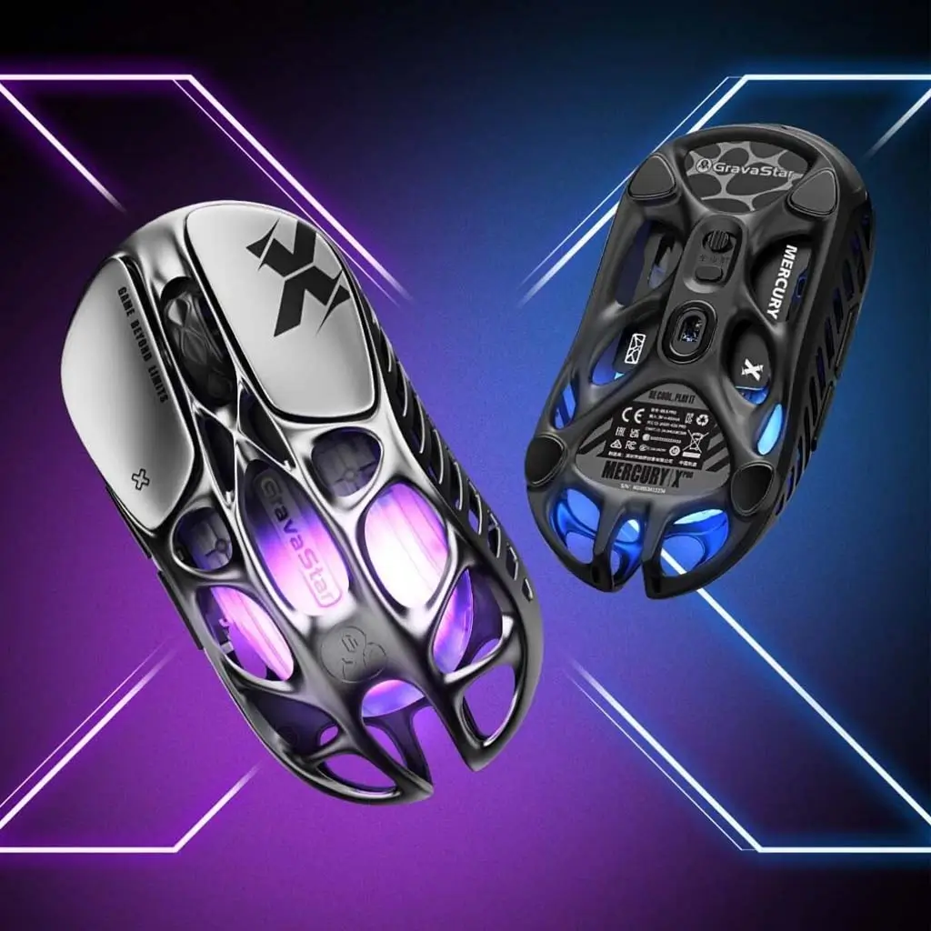 GravaStar Mercury X Wireless Gaming Mouse, 32,000 DPI PAW 3950 Sensor, RGB Lighting, 5 Programmable Buttons, Magnesium Alloy Hollow Frame, 1000Hz Polling Rate, Interstellar Silver - Image 3