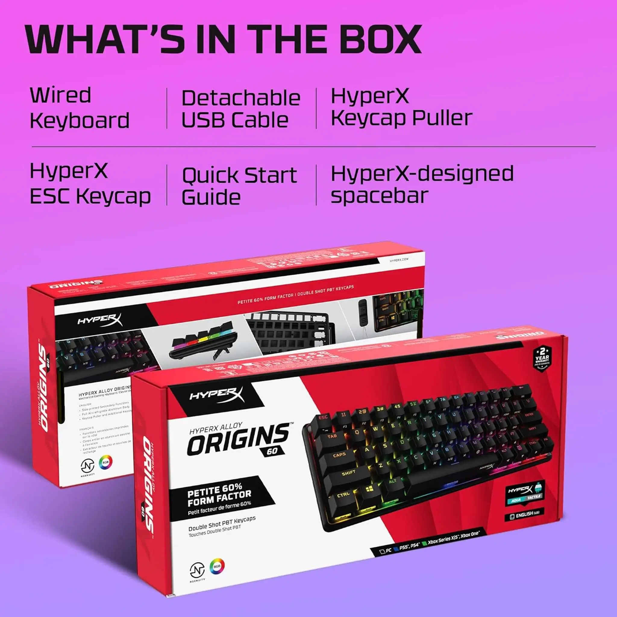 HyperX Alloy Origins 60 - Mechanical Gaming Keyboard, Ultra Compact 60% Form Factor, Dual Throw PBT Keys, RGB LED Backlite - Image 6