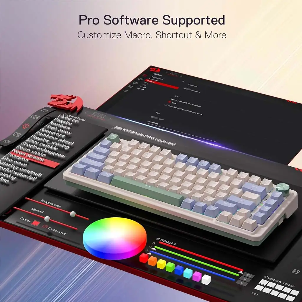 REDRAGON UCAL K673CPG RGB PRO Mechanical Gaming Keyboard, Wireless RGB Backlit, Dual-Mode, Ergonomic Design - Image 5