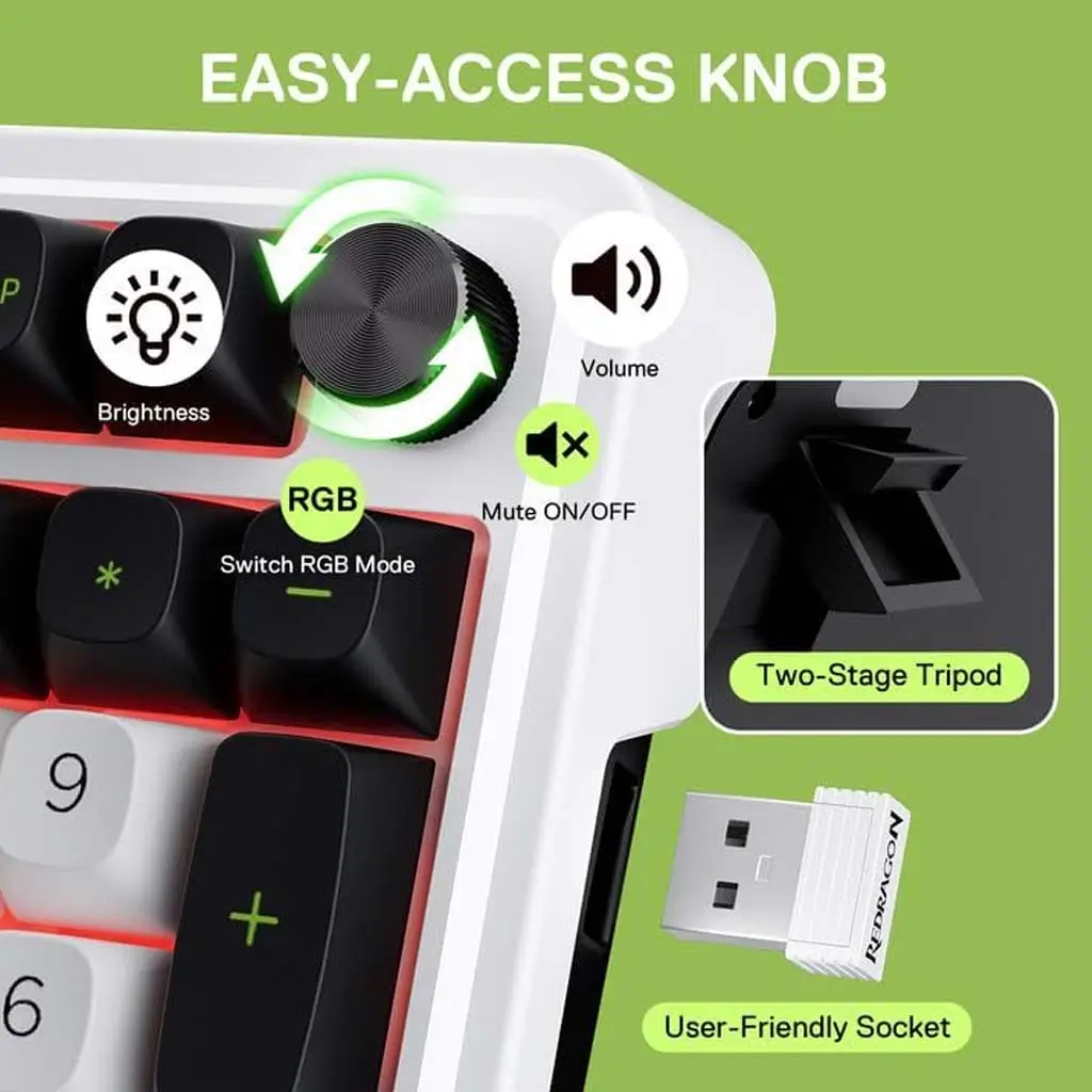 EISA MAX K686WBG-RGB-MAX Mechanical Gaming Keyboard, Wireless RGB 3-Modes, 98 Key with knob, Gasket Mount, Hot-Swappable Mechanical Keyboard with Programmed RGB Backlight - Image 5