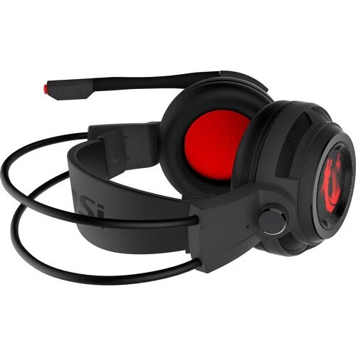MSI DS502 Enhanced Virtual 7.1 Gaming Headset, Large 40mm Drivers, Closed Ear Cup Design, Vibration System, LED Lighting, Adjustable Microphone, Self-Adjusting Headband, Black - Red - Image 4