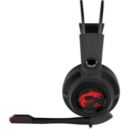 MSI DS502 Enhanced Virtual 7.1 Gaming Headset, Large 40mm Drivers, Closed Ear Cup Design, Vibration System, LED Lighting, Adjustable Microphone, Self-Adjusting Headband, Black - Red - Image 5