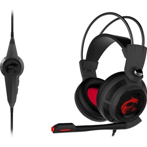 MSI DS502 Enhanced Virtual 7.1 Gaming Headset, Large 40mm Drivers, Closed Ear Cup Design, Vibration System, LED Lighting, Adjustable Microphone, Self-Adjusting Headband, Black - Red - Image 6