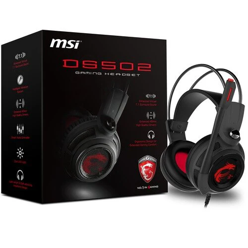 MSI DS502 Enhanced Virtual 7.1 Gaming Headset, Large 40mm Drivers, Closed Ear Cup Design, Vibration System, LED Lighting, Adjustable Microphone, Self-Adjusting Headband, Black - Red - Image 7