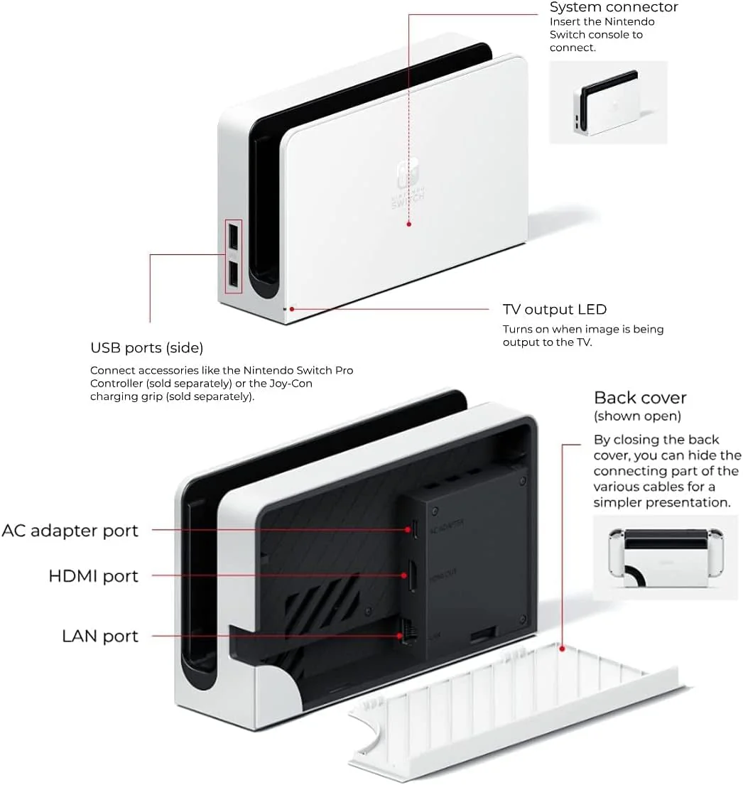 Nintendo Switch OLED Display Handheld Gaming Console with White Controllers and Dock - 7" OLED Touchscreen Display, 64GB Internal Storage, 802.11AC WiFi, Bluetooth 4.1, Ethernet, Type-C - Image 8
