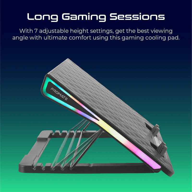 Vertux Arctic Portable Height Adjustable RGB Gaming Cooling Pad, Foldable 17 Inch Laptop Cooler Fan Stand, Small LCD Screen, Dual USB Port, Built-In Controls & Smart LED, Black - Image 3