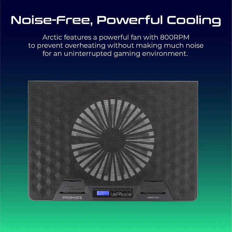 Vertux Arctic Portable Height Adjustable RGB Gaming Cooling Pad, Foldable 17 Inch Laptop Cooler Fan Stand, Small LCD Screen, Dual USB Port, Built-In Controls & Smart LED, Black - Image 4
