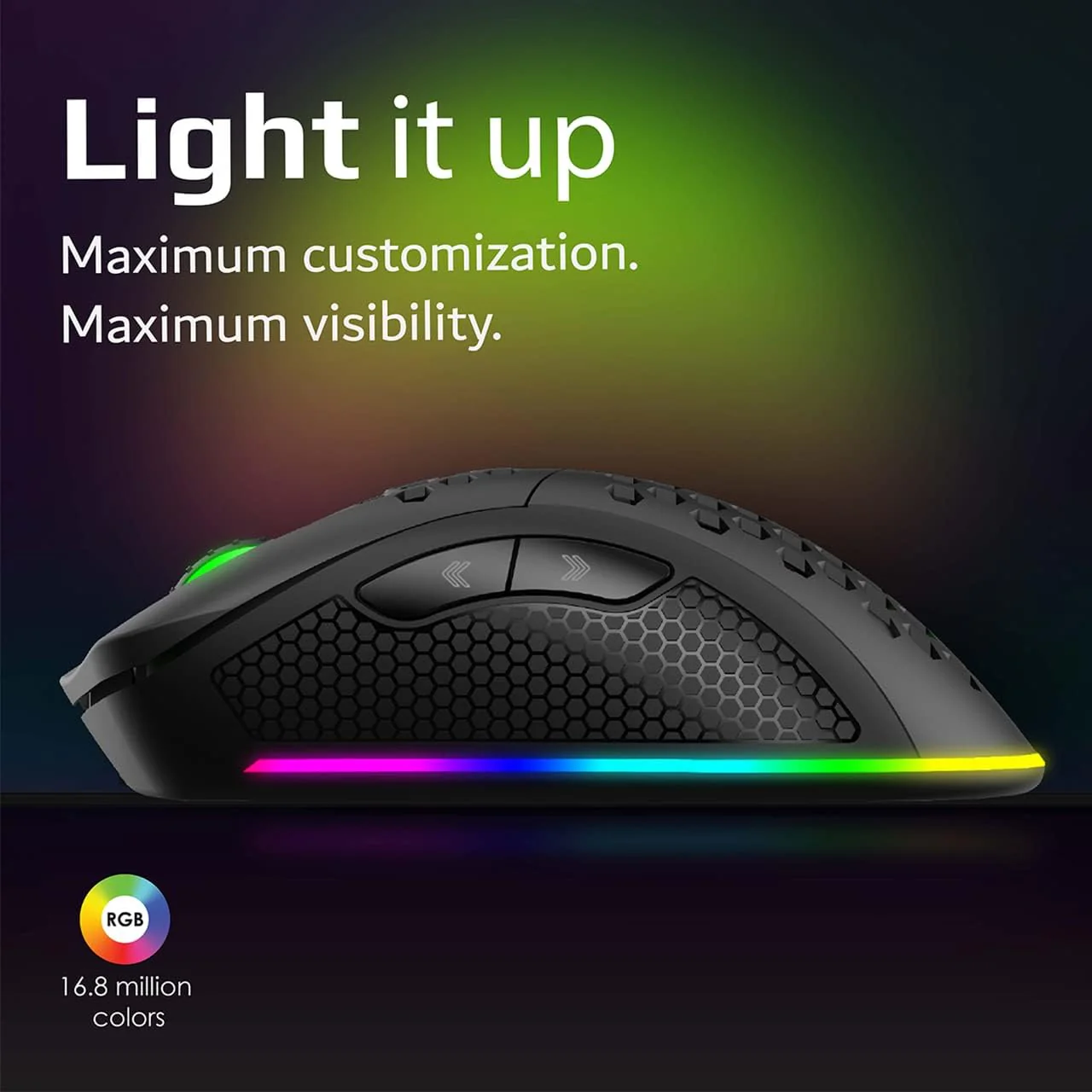 Vertux Ammolite Wireless Gaming Mouse | Honeycomb Design | Up to 16000 DPI | [2 Years-Warranty] 40G Optical Sensor | Long Gameplay Ergonomic Mouse | RGB Backlight Mouse | 20 Million Clicks- Black - Image 4