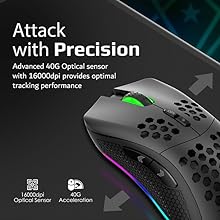 Vertux Ammolite Wireless Gaming Mouse | Honeycomb Design | Up to 16000 DPI | [2 Years-Warranty] 40G Optical Sensor | Long Gameplay Ergonomic Mouse | RGB Backlight Mouse | 20 Million Clicks- Black - Image 6