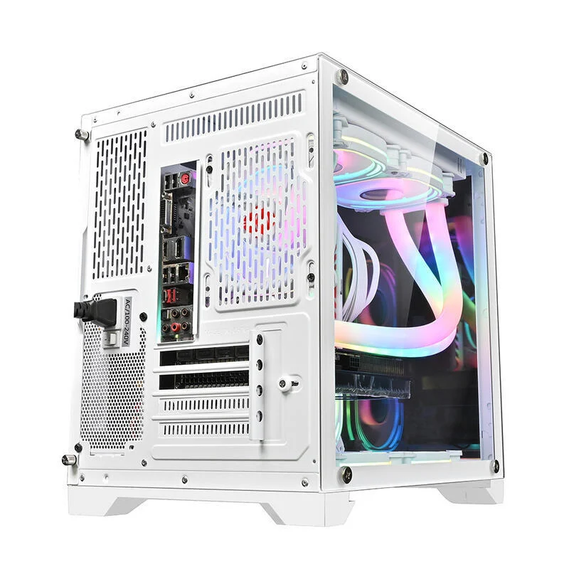 Robin Cube M-ATX/ITX Gaming PC Desktop Computer Case White with Side Tempered Glass Panels with 7 Fan Support (Fans not including) - Image 2