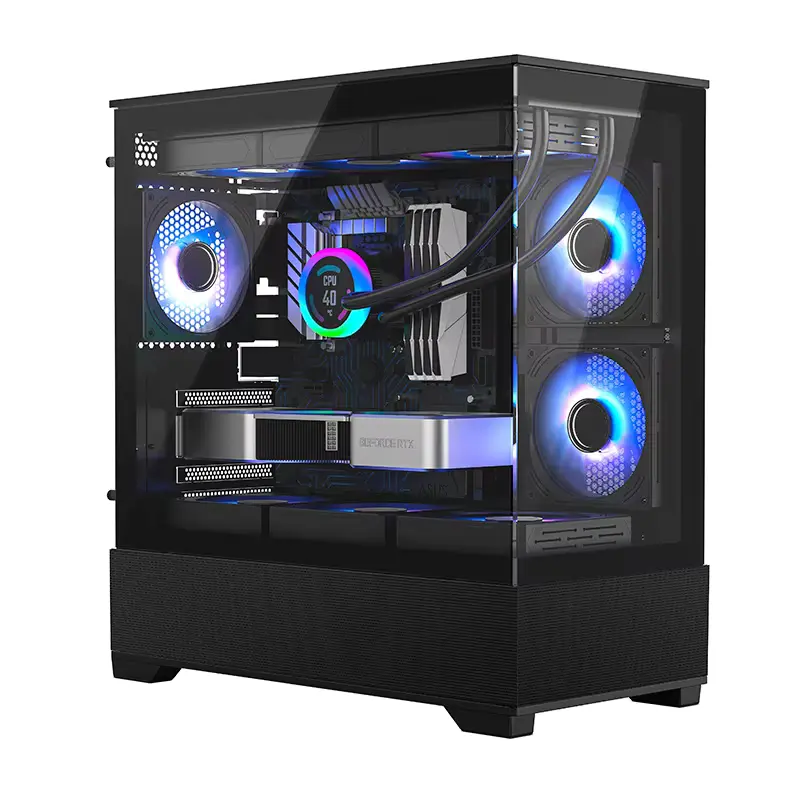 True Nort S19 Mid-Tower ATX/Micro-ATX Gaming PC Desktop Computer Case Black with Side Tempered Glass Panels with 3 RGB Fan Support