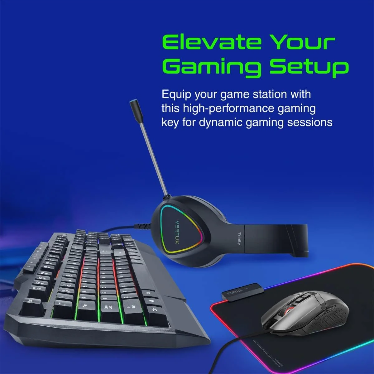 Vertu 4 In 1 Gaming Starter Kit, Rainbow Backlit Wired Gaming Keyboard & Mouse Combo, RGB Foldable Gaming Mouse Pad, Pro Gaming Over Ear Headset | Vertux kit - Image 5