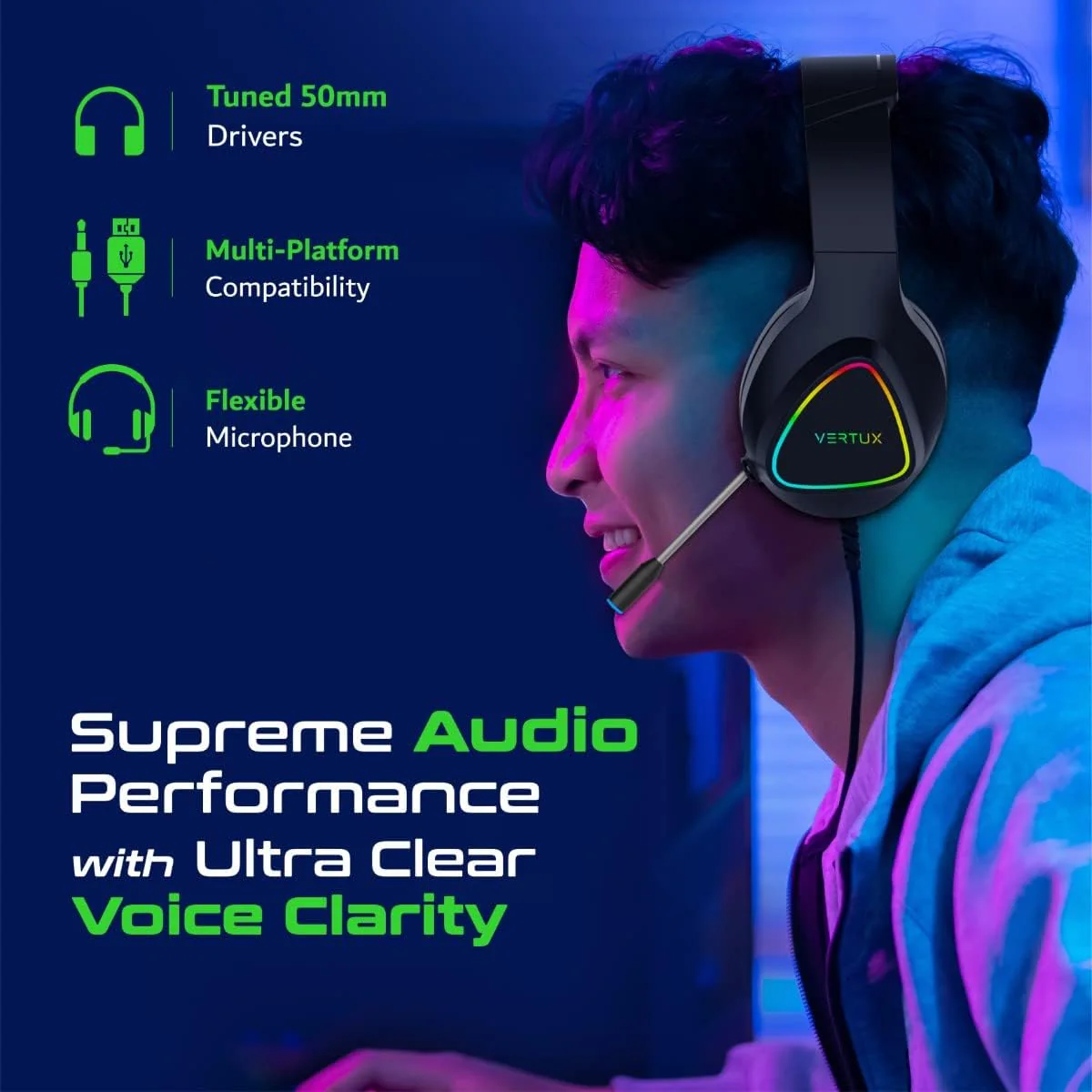 Vertu 4 In 1 Gaming Starter Kit, Rainbow Backlit Wired Gaming Keyboard & Mouse Combo, RGB Foldable Gaming Mouse Pad, Pro Gaming Over Ear Headset | Vertux kit - Image 7