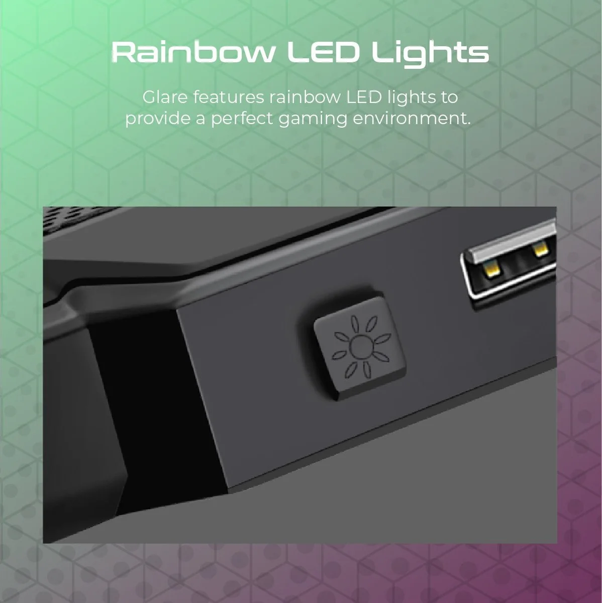 Vertux Glare Quiet RGB Cooling Laptop Stand With Rainbow LED Lights, Fan Speed -800RPM ± 10％, Fan Airflow -47CFM, Fan Noise -22dB, With Multi Height Adjustment | VE.GLARE.NC - Image 4