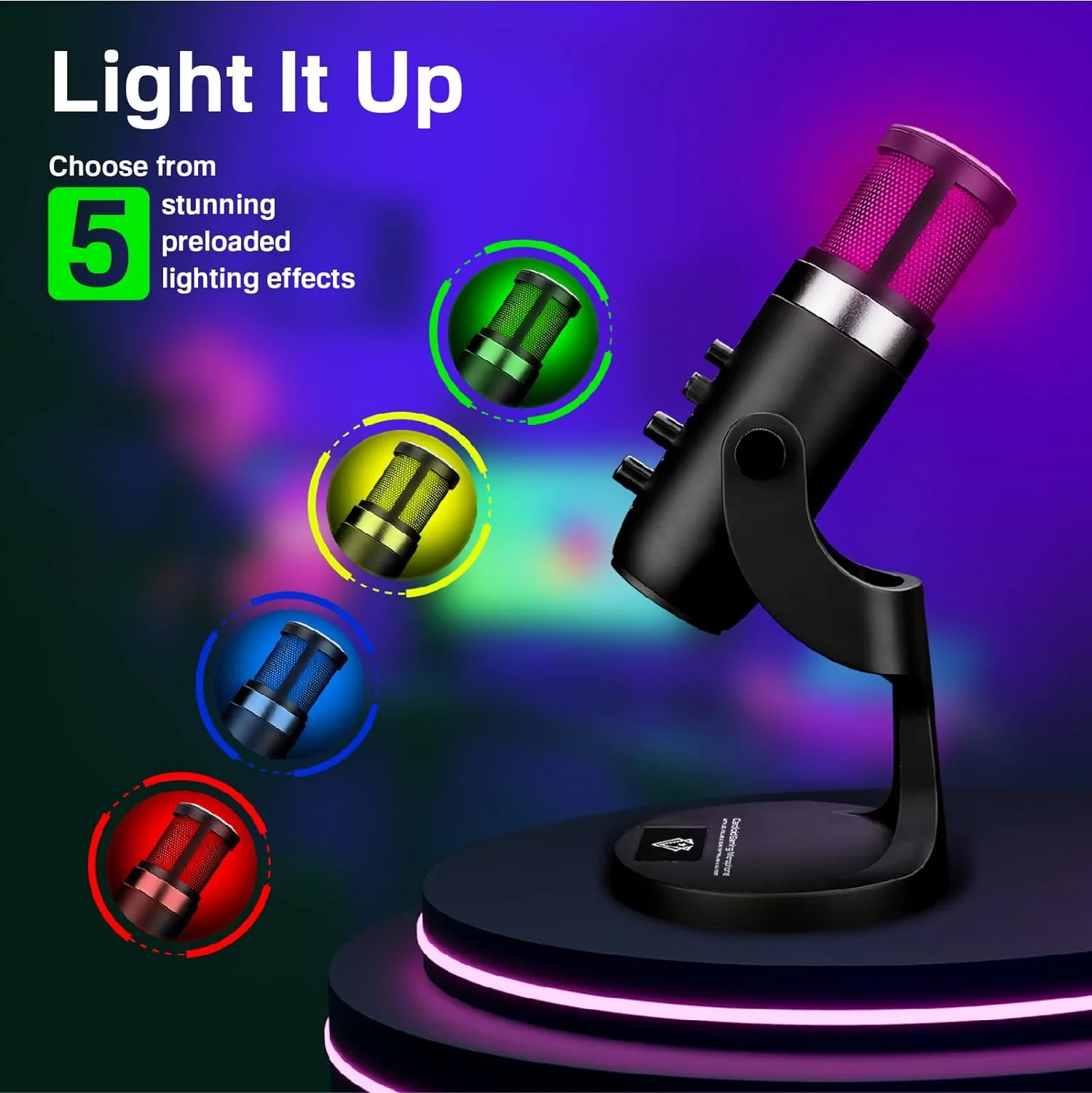 Vertux Unidirectional Hyper Sensitive Cardioid Gaming Microphone USB Condenser Gaming Microphone | [2 Years-Warranty] PC, PS4 and Mac | Multi LED Light Effect - Black - Image 3