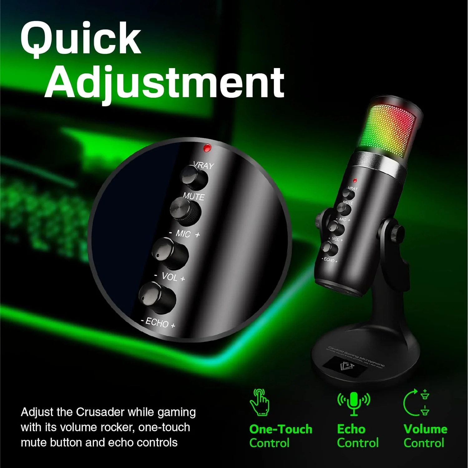 Vertux Unidirectional Hyper Sensitive Cardioid Gaming Microphone USB Condenser Gaming Microphone | [2 Years-Warranty] PC, PS4 and Mac | Multi LED Light Effect - Black - Image 5