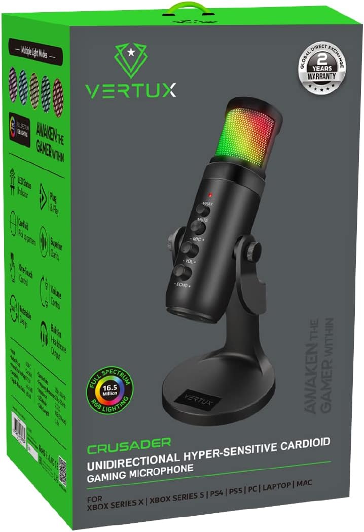 Vertux Unidirectional Hyper Sensitive Cardioid Gaming Microphone USB Condenser Gaming Microphone | [2 Years-Warranty] PC, PS4 and Mac | Multi LED Light Effect - Black - Image 7