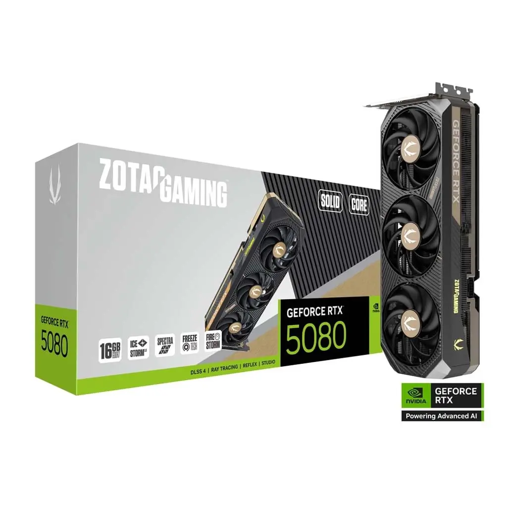 Zotac Gaming GeForce RTX 5080 Solid Core 16GB GDDR7 Graphics Card, 256-bit Memory, 30 Gbps Memory Speed, PCIe 5.0 x16